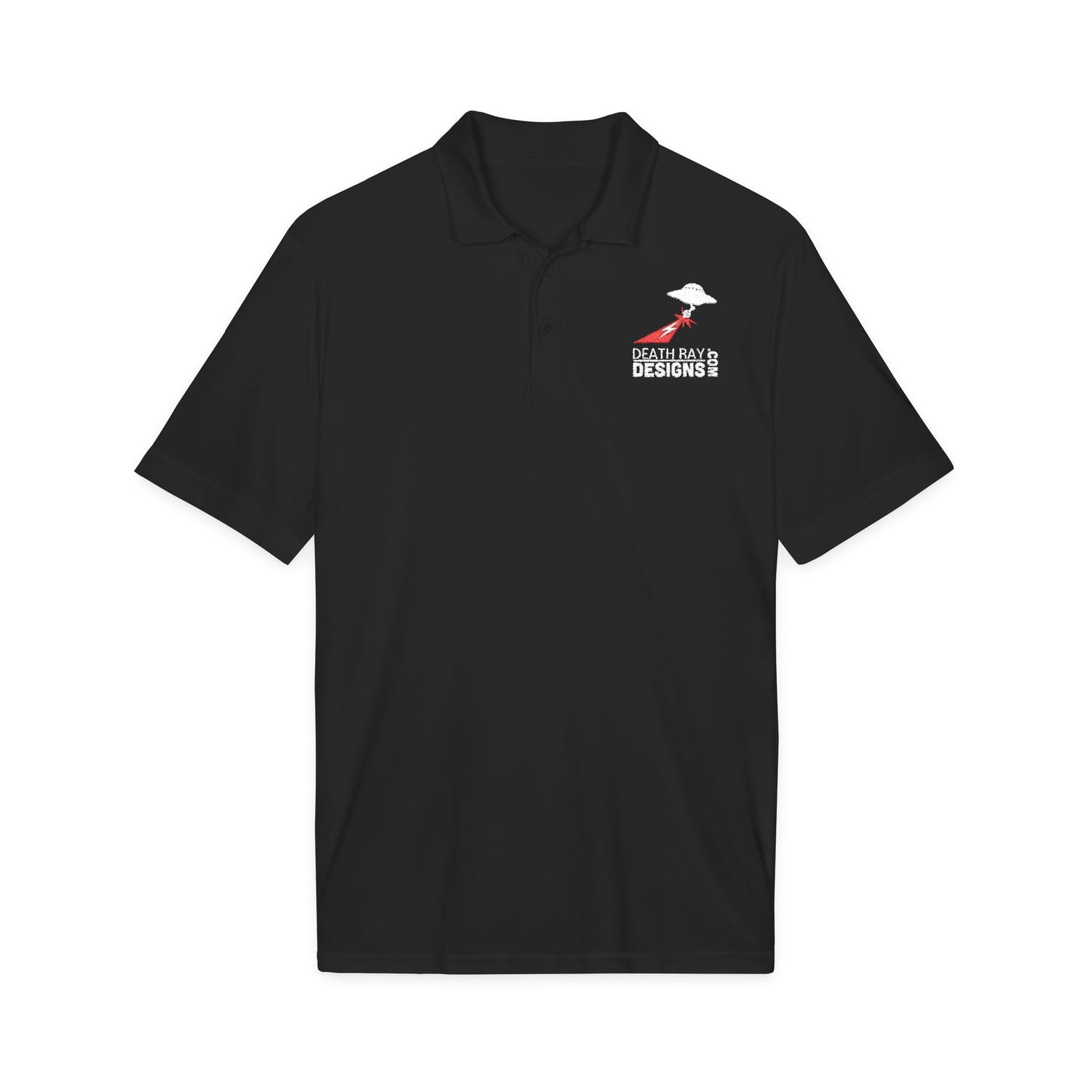 White Golf Polo with Red Airplane & 'Birdie' Logo — Men's Performance Polo