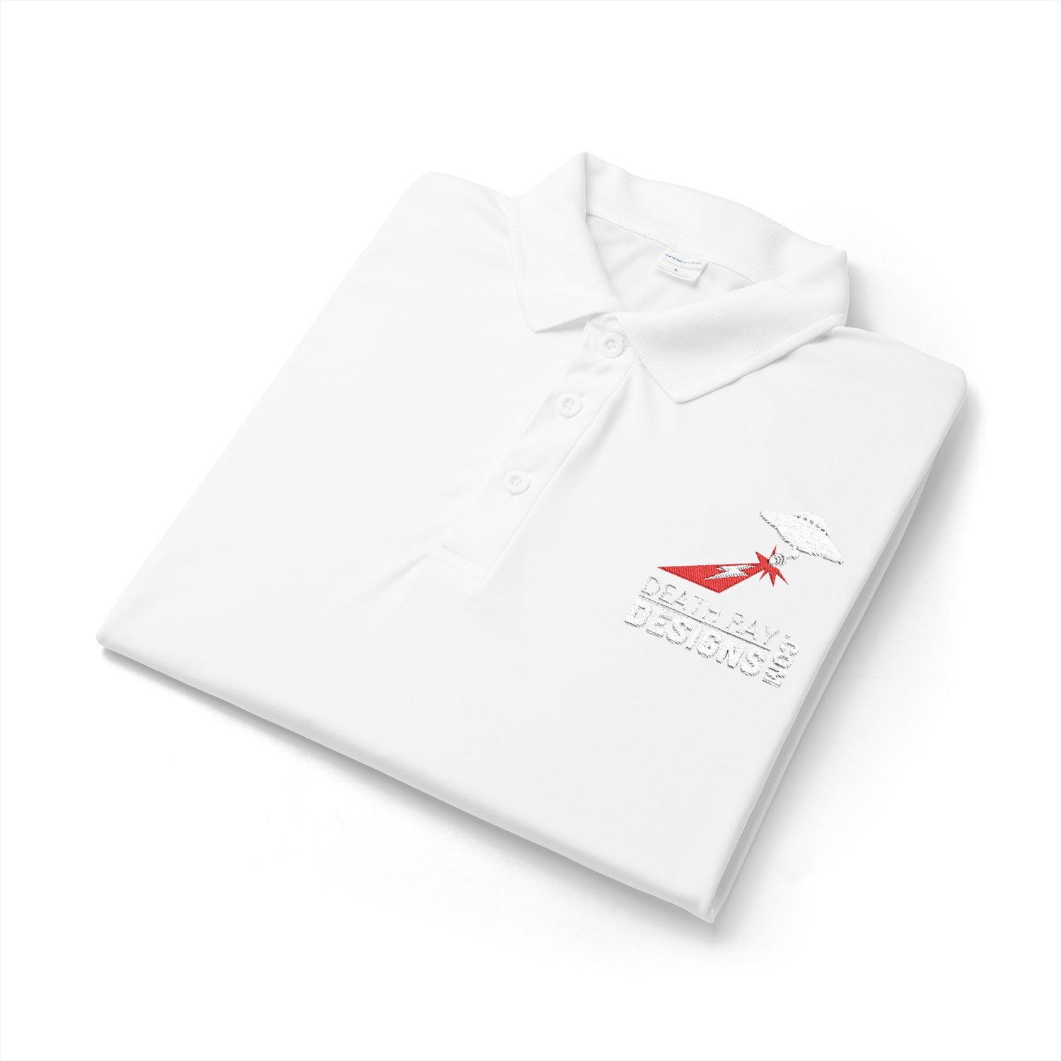 White Golf Polo with Red Airplane & 'Birdie' Logo — Men's Performance Polo